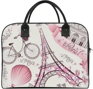 Large Portable Travel Bag, Carry On Bag, Sports Gym Dance Soft Bag, Oversized Weekender Bag For Women And Men Compatible with Pink Paris Eiffel Tower