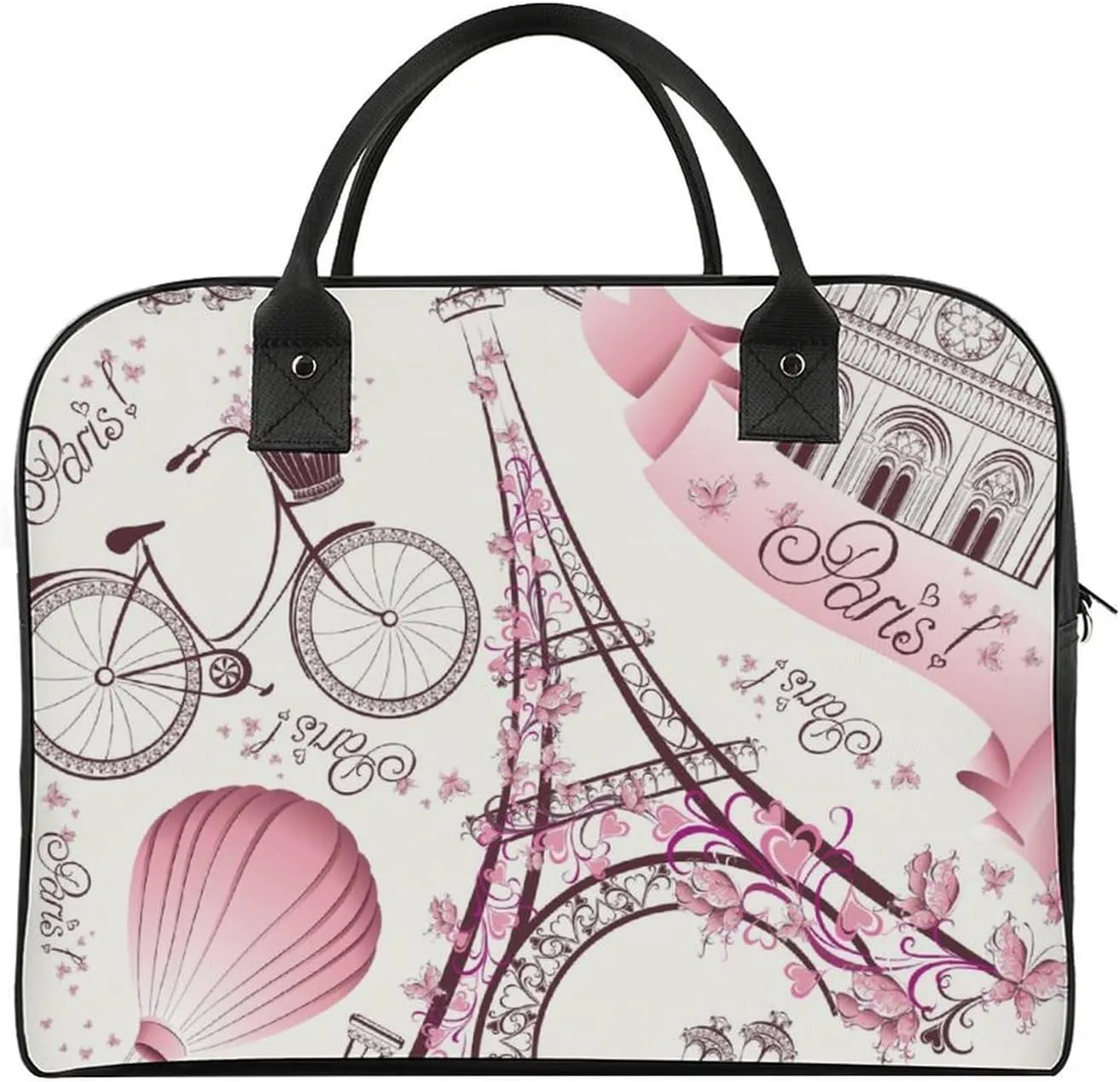 Large Portable Travel Bag, Carry On Bag, Sports Gym Dance Soft Bag, Oversized Weekender Bag For Women And Men Compatible with Pink Paris Eiffel Tower
