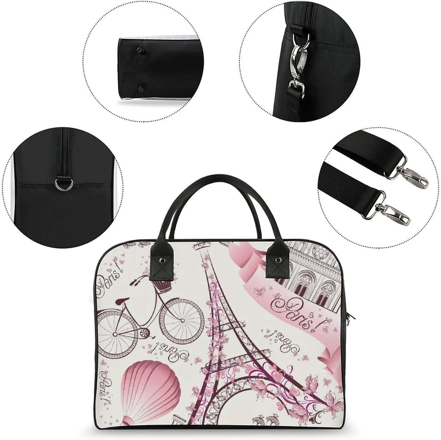 Large Portable Travel Bag, Carry On Bag, Sports Gym Dance Soft Bag, Oversized Weekender Bag For Women And Men Compatible with Pink Paris Eiffel Tower