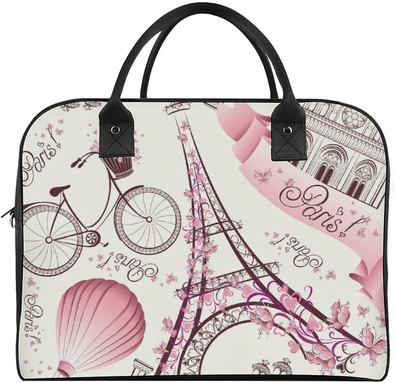 Large Portable Travel Bag, Carry On Bag, Sports Gym Dance Soft Bag, Oversized Weekender Bag For Women And Men Compatible with Pink Paris Eiffel Tower
