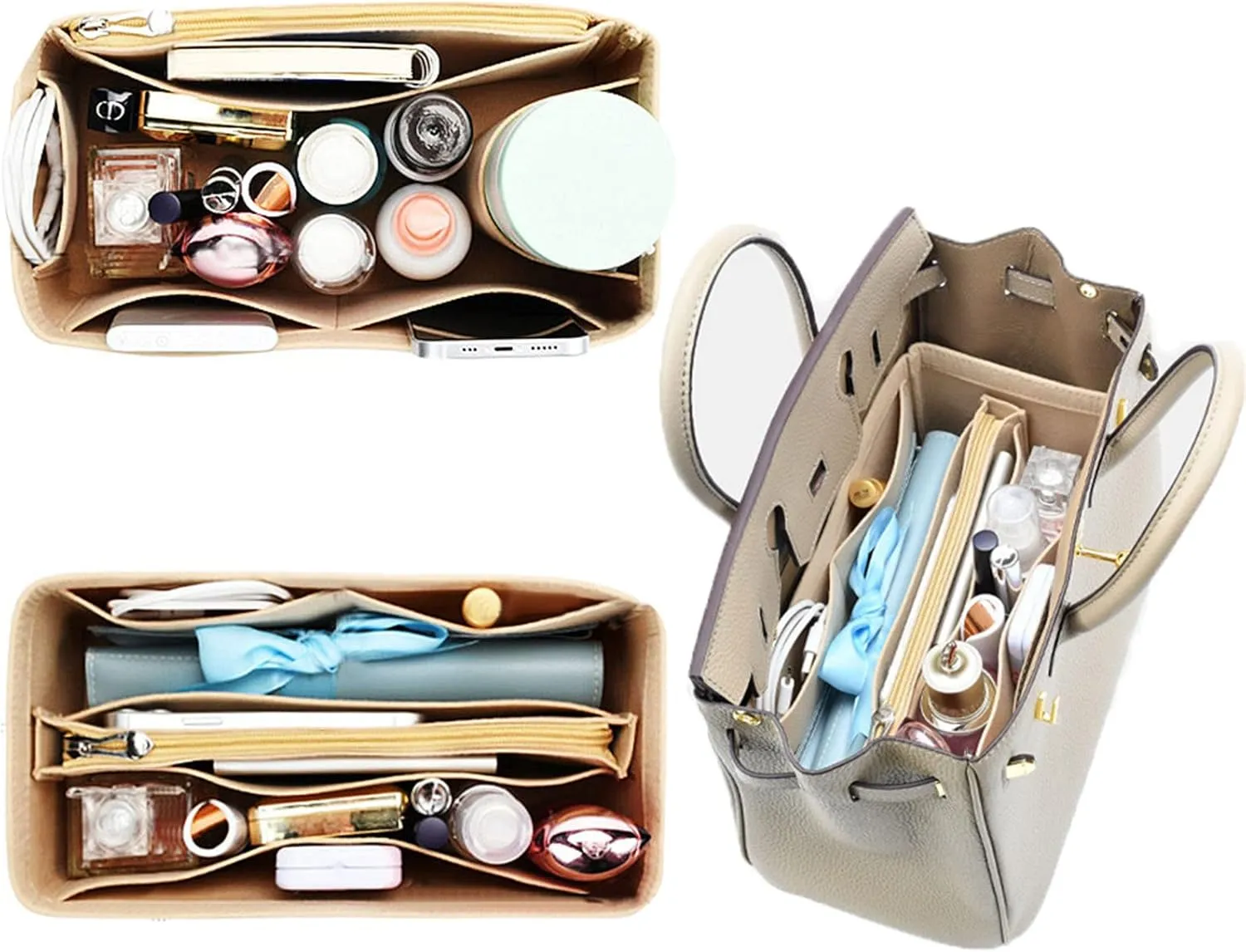 Lckaey Purse Organizer for Hermes birkin bag 30 Felt organizer insert Y013camel-M