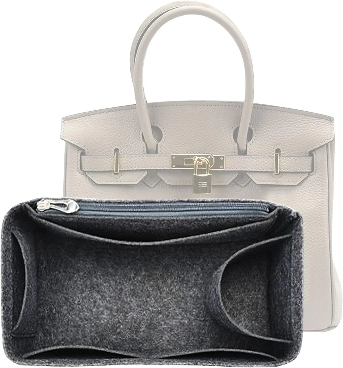 Lckaey Purse Organizer for Hermes birkin bag 35 Felt organizer insert Y013grey-L