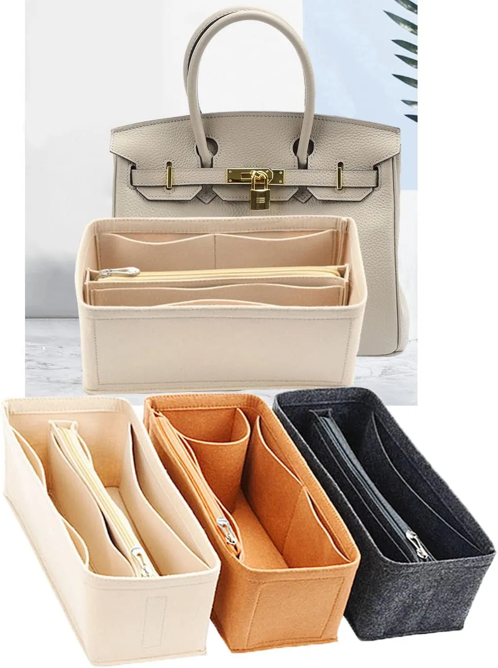 Lckaey Purse Organizer for Hermes birkin bag 35 Felt organizer insert Y013grey-L