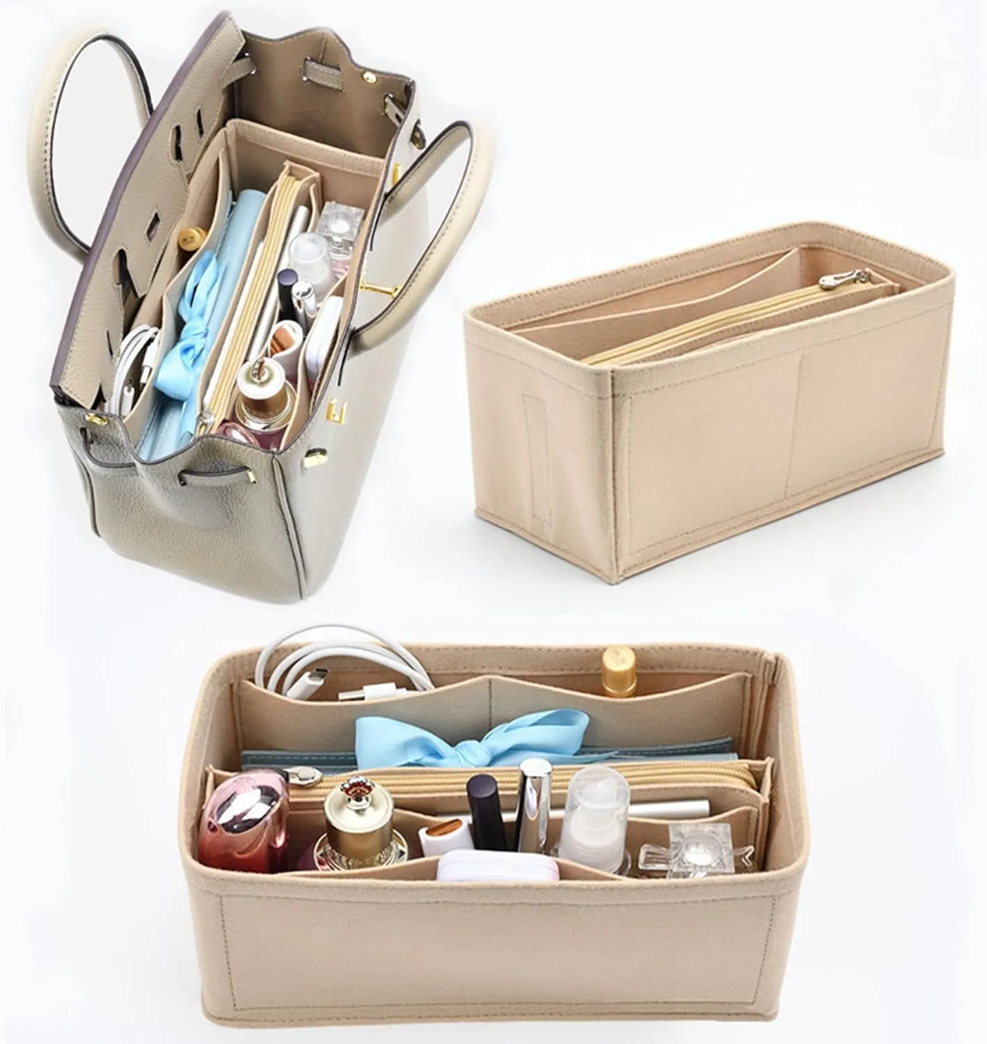 Lckaey Purse Organizer for Hermes birkin bag 35 Felt organizer insert Y013grey-L