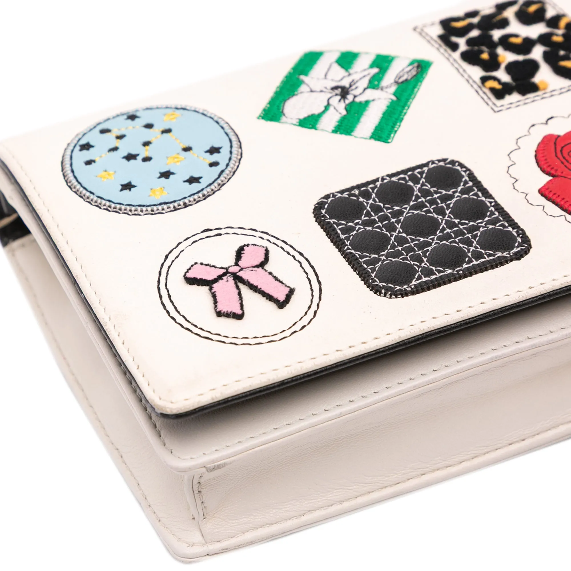 Leather Patch Embellished Wallet on Chain