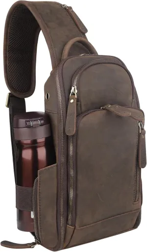 Leather Sling Bag for Men,Sling Bag for Men Crossbody Tactical Shoulder Bag for Women fit 11 inch ipad