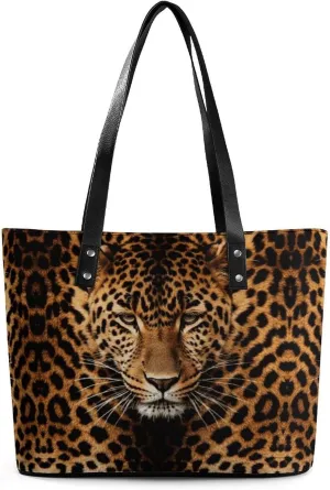Leather Women Handbags Soft Depict A Leopard Tote Bags Top Handle Satchel Fashion Ladies Shoulder Tote Purse Large Travel Bag