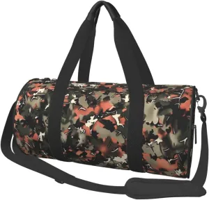Leaves Camouflage Printed Sports Gym Bag for Men Women Foldable Duffel Bag Carry On Weekender Bag for Travel Sports
