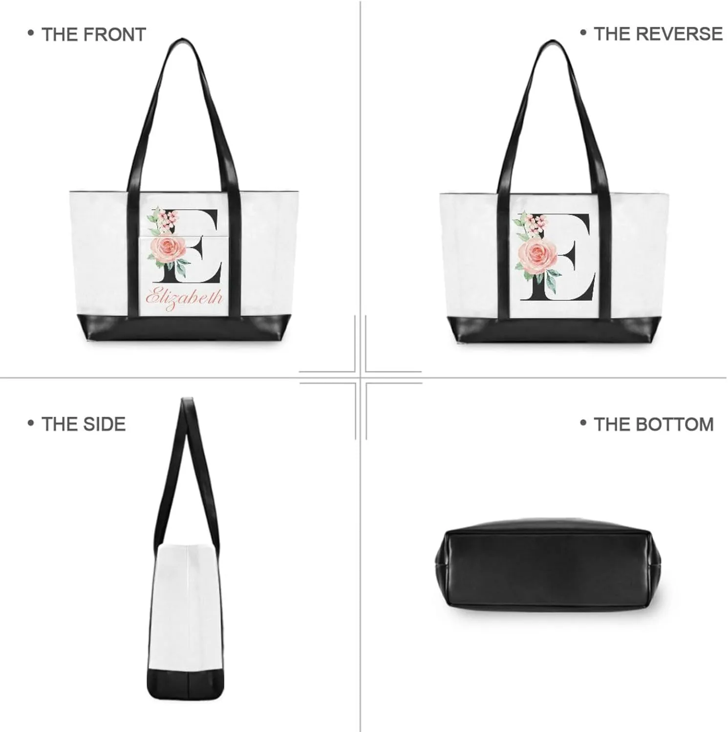 Letter A Customized Laptop Tote Bag for Women Handbags Purse Canvas Teacher Tote Bags Work Travel Bag with Zipper