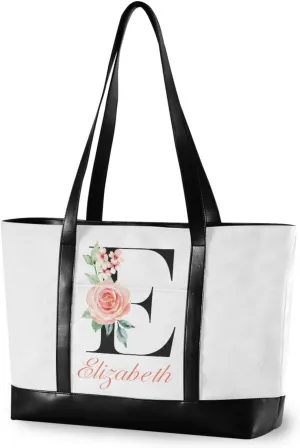 Letter A Customized Laptop Tote Bag for Women Handbags Purse Canvas Teacher Tote Bags Work Travel Bag with Zipper