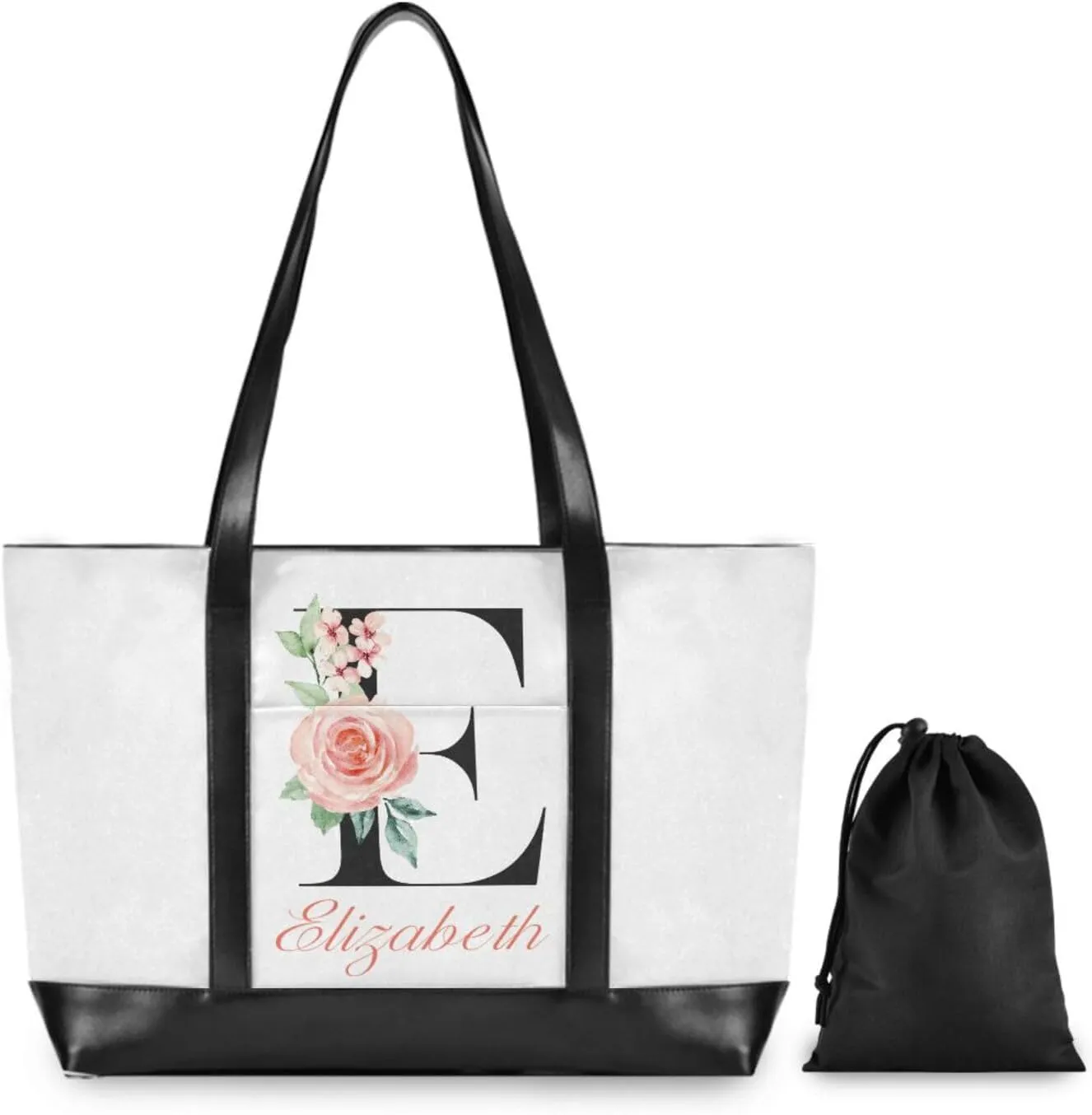 Letter A Customized Laptop Tote Bag for Women Handbags Purse Canvas Teacher Tote Bags Work Travel Bag with Zipper