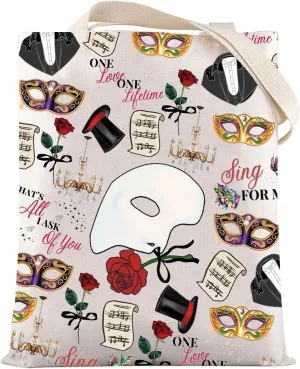 LEVLO Erik's Mask Tote Bag Musical Fans Gift Christine Musical Shoulder Bag Mask Theater Merch