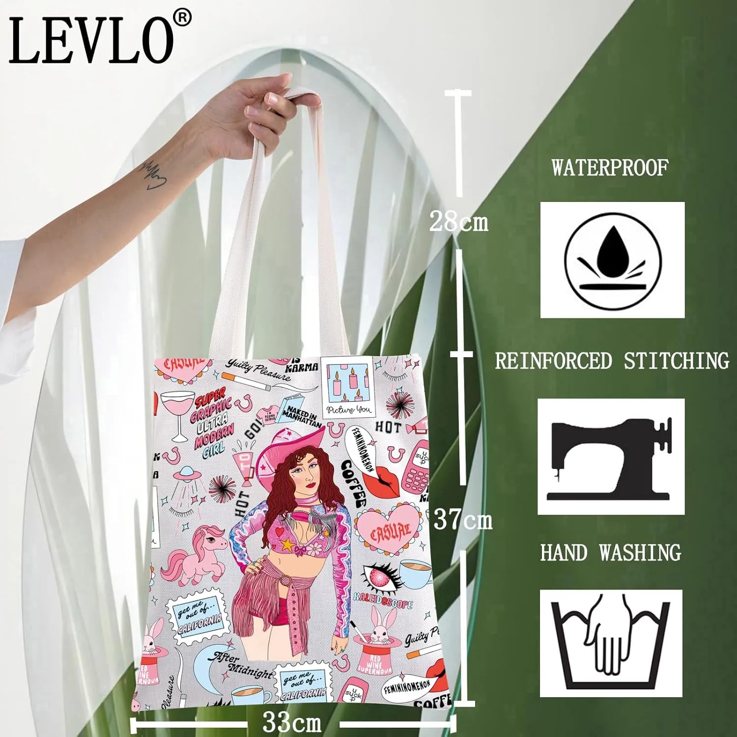 LEVLO Singer Album Canvas Tote Bag Pink Pony Club Lover Gift Singer Tour Shoulder Bag Western Cowgirl Merchandise