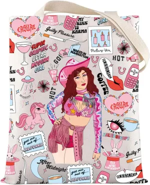 LEVLO Singer Album Canvas Tote Bag Pink Pony Club Lover Gift Singer Tour Shoulder Bag Western Cowgirl Merchandise