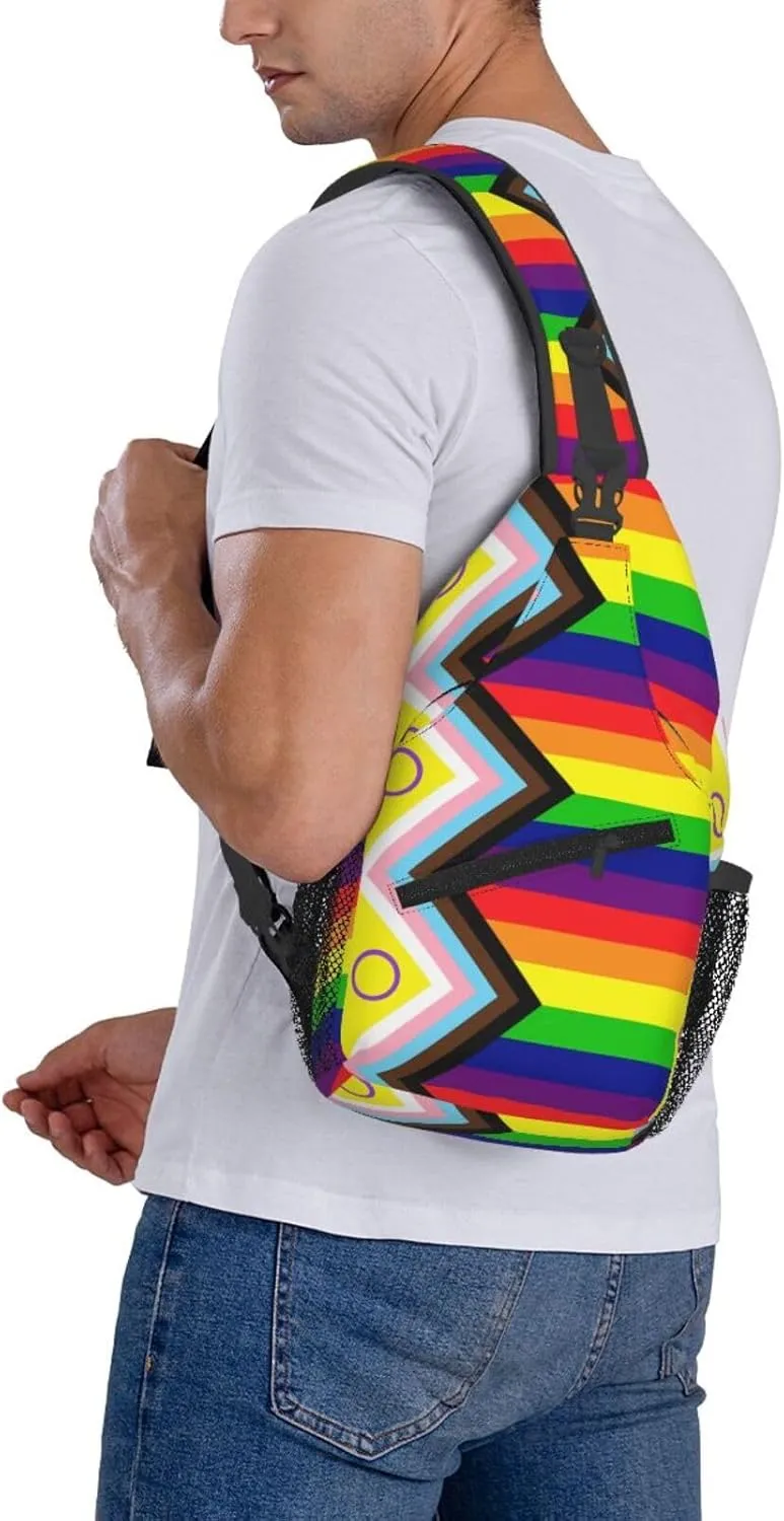 Lgbt Rainbow Gay Progress Pride Intersex Inclusive Flag Chest Sling Bag Crossbody Shoulder Backpack Bag Gym Cycling Daypack Travel Hiking Cross Bag
