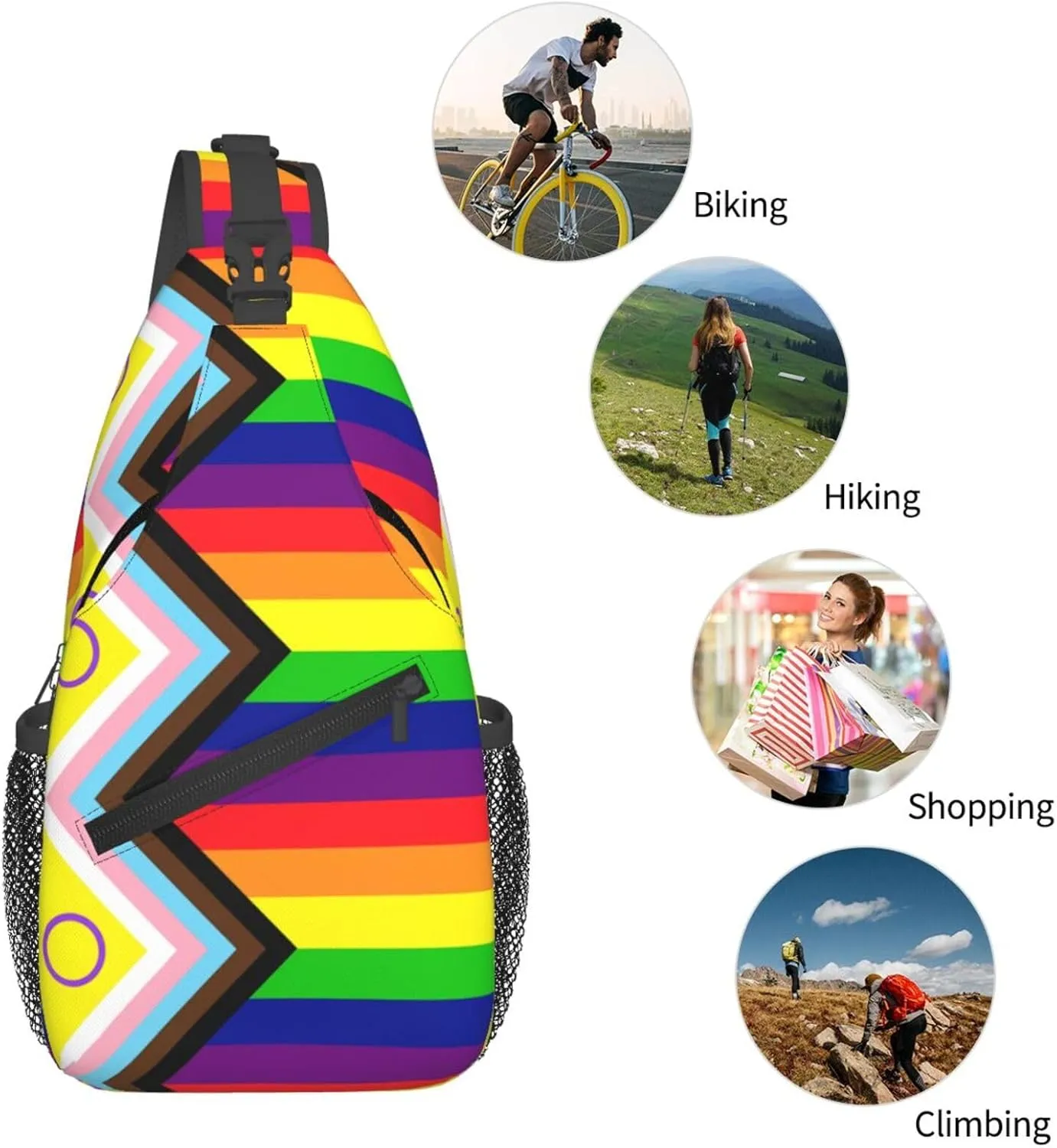 Lgbt Rainbow Gay Progress Pride Intersex Inclusive Flag Chest Sling Bag Crossbody Shoulder Backpack Bag Gym Cycling Daypack Travel Hiking Cross Bag