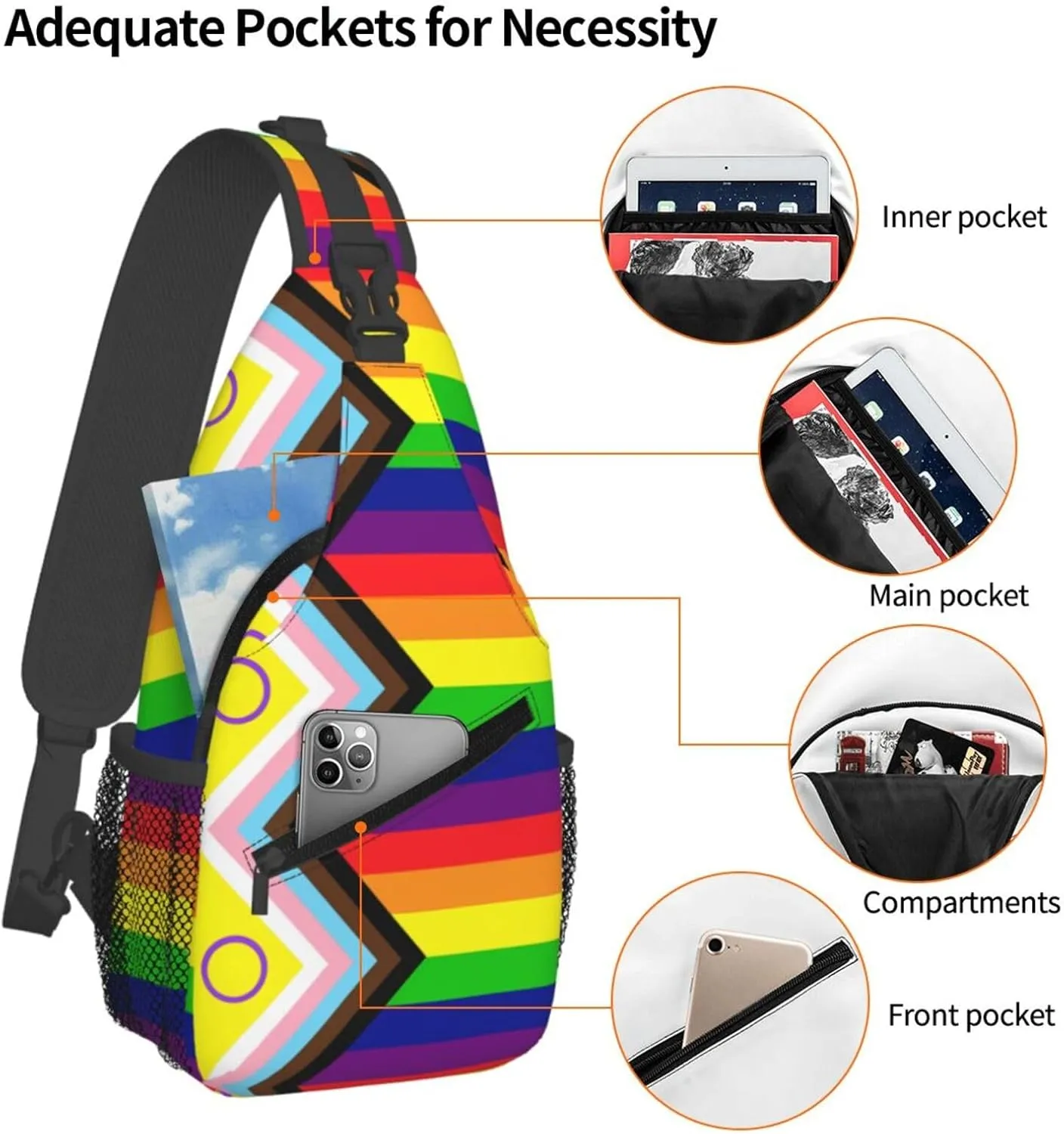 Lgbt Rainbow Gay Progress Pride Intersex Inclusive Flag Chest Sling Bag Crossbody Shoulder Backpack Bag Gym Cycling Daypack Travel Hiking Cross Bag