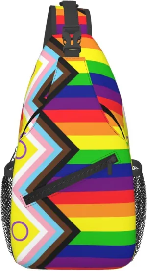 Lgbt Rainbow Gay Progress Pride Intersex Inclusive Flag Chest Sling Bag Crossbody Shoulder Backpack Bag Gym Cycling Daypack Travel Hiking Cross Bag