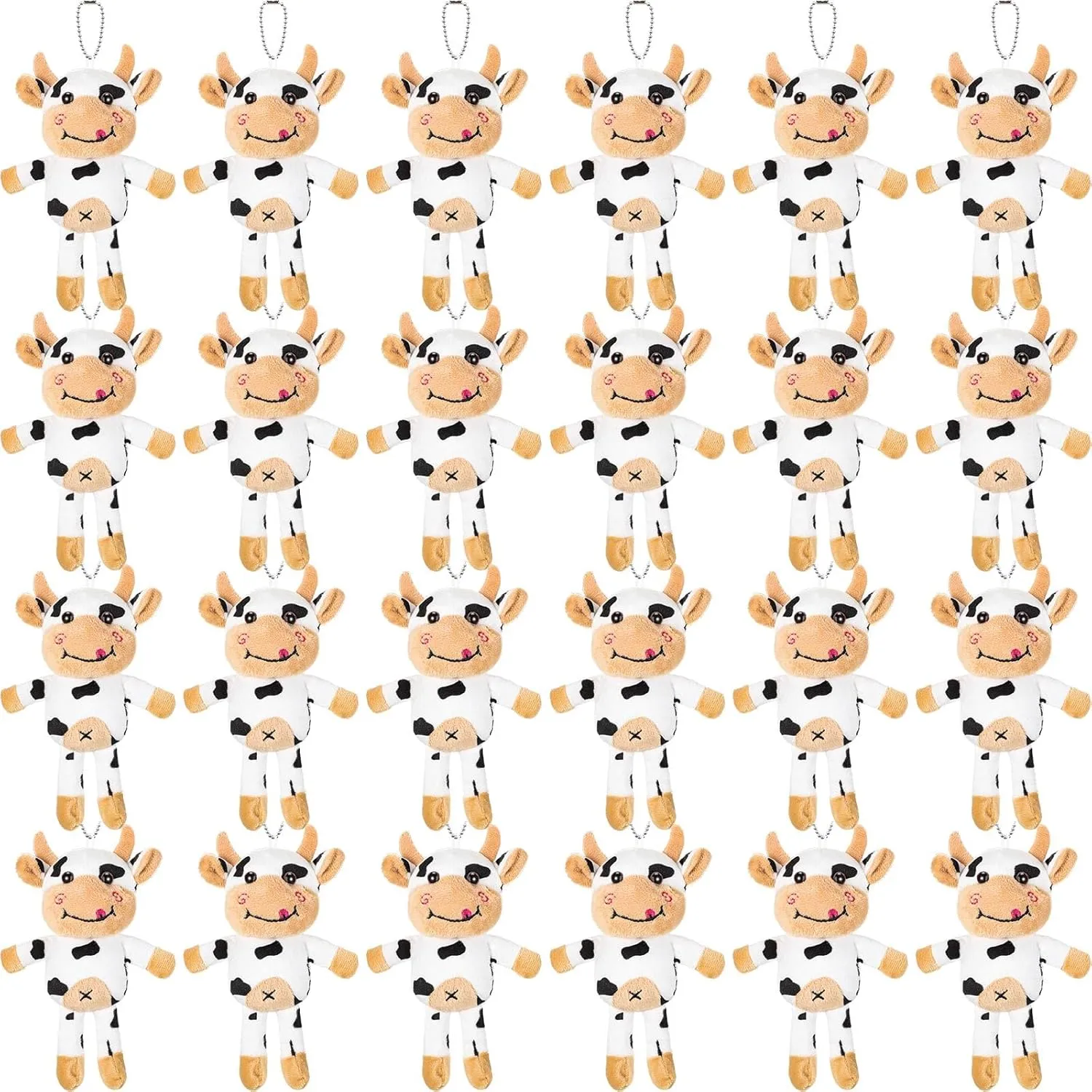 Libima 24 Pcs Plush Cow Keychains Stuffed Animal Toy Spotted Farm Keyring Mini Bag Charm Toy Doll for Kindergarten Teens Birthday Gift Cow Party Favors Decor Backpack Handbag (Black)