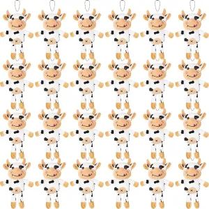 Libima 24 Pcs Plush Cow Keychains Stuffed Animal Toy Spotted Farm Keyring Mini Bag Charm Toy Doll for Kindergarten Teens Birthday Gift Cow Party Favors Decor Backpack Handbag (Black)