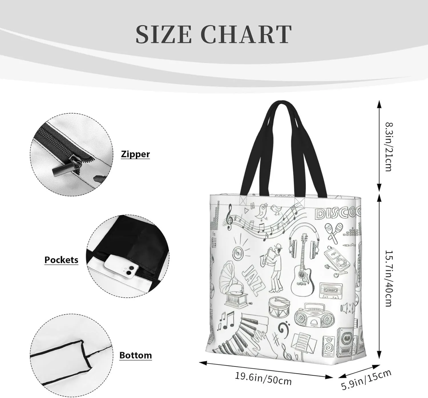Library Bookshelf Book Print Tote Bag Shoulde Bag Handbag Grocery Bags Reusable For Office Shopping Travel Casual