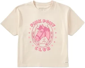 Life is Good. Women's Pink Pony Club Crusher Boxy Tee, Putty White