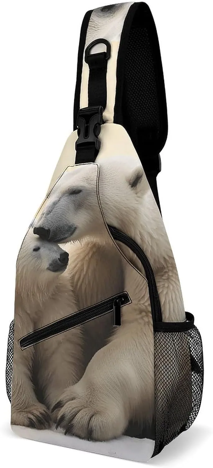 Lightweight Chest Bag Crossbody Bag Polar Bear Love Sling Backpack for Women Men Sports Travel