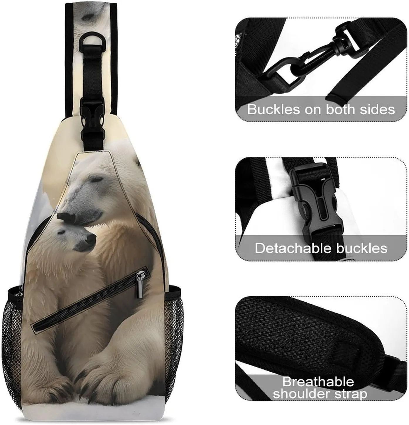 Lightweight Chest Bag Crossbody Bag Polar Bear Love Sling Backpack for Women Men Sports Travel