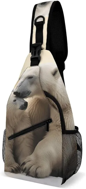Lightweight Chest Bag Crossbody Bag Polar Bear Love Sling Backpack for Women Men Sports Travel