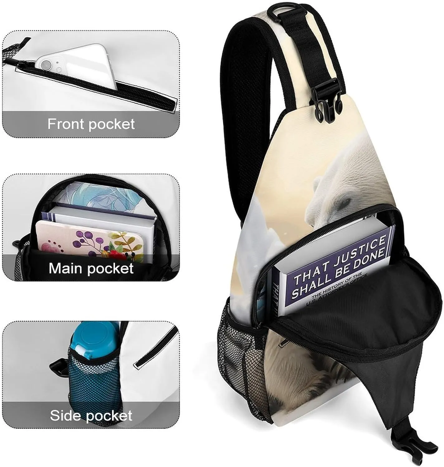 Lightweight Chest Bag Crossbody Bag Polar Bear Love Sling Backpack for Women Men Sports Travel