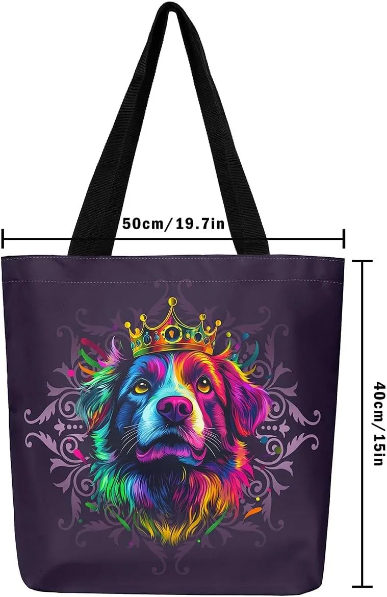 Lion Tote Bag,Black Damask Flowers Canvas Tote Bag