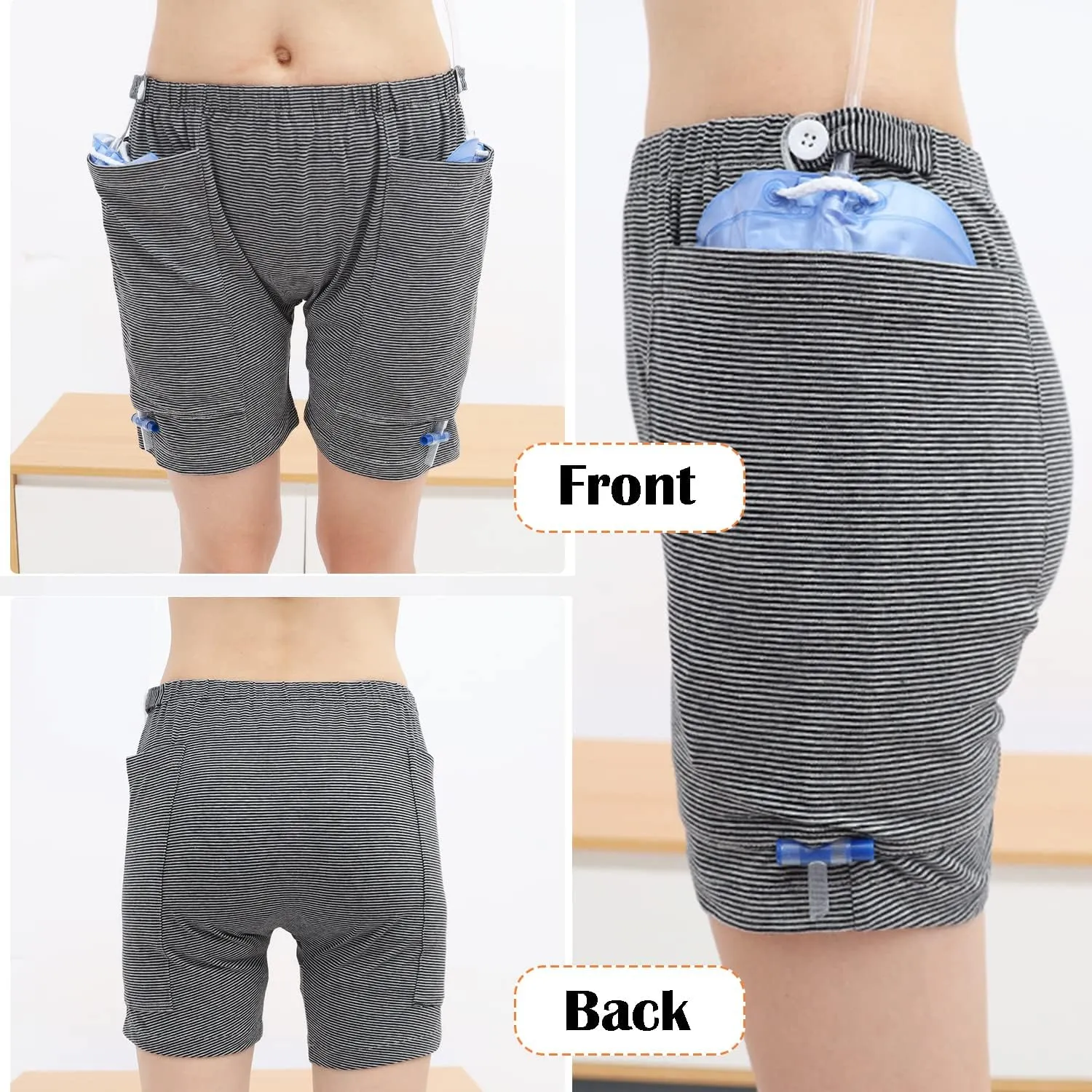 Lmaray Incontinence Care Trousers 2 Packs, Catheter Leg Bag Shorts, Urinary Incontinence Supplies for Women, Compatible with Nephrostomy, Foley, Suprapubic & Biliary Catheters (3XL(Lady's))