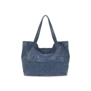 LOGO WASHED DENIM TOTE BAG IN BLUE