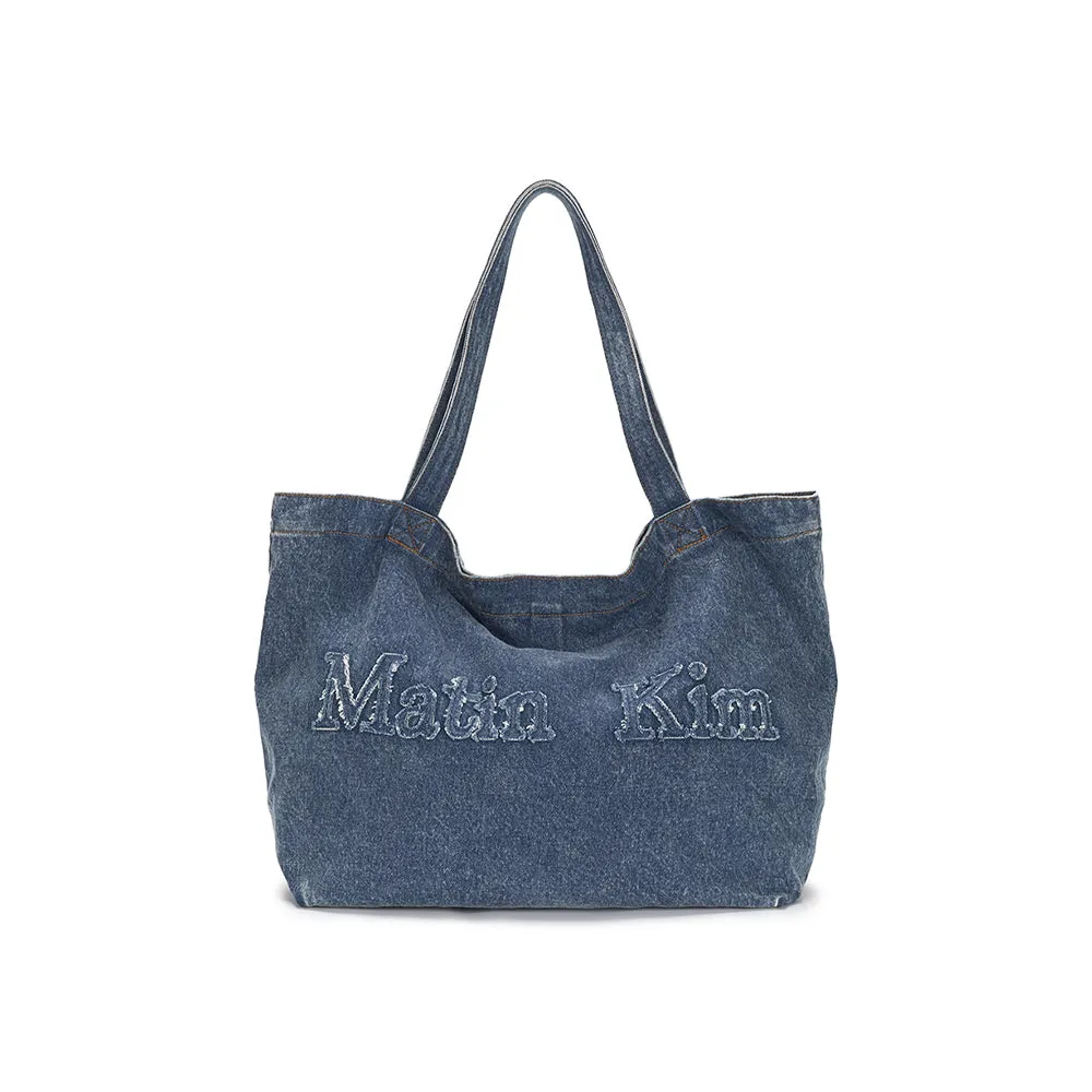 LOGO WASHED DENIM TOTE BAG IN BLUE