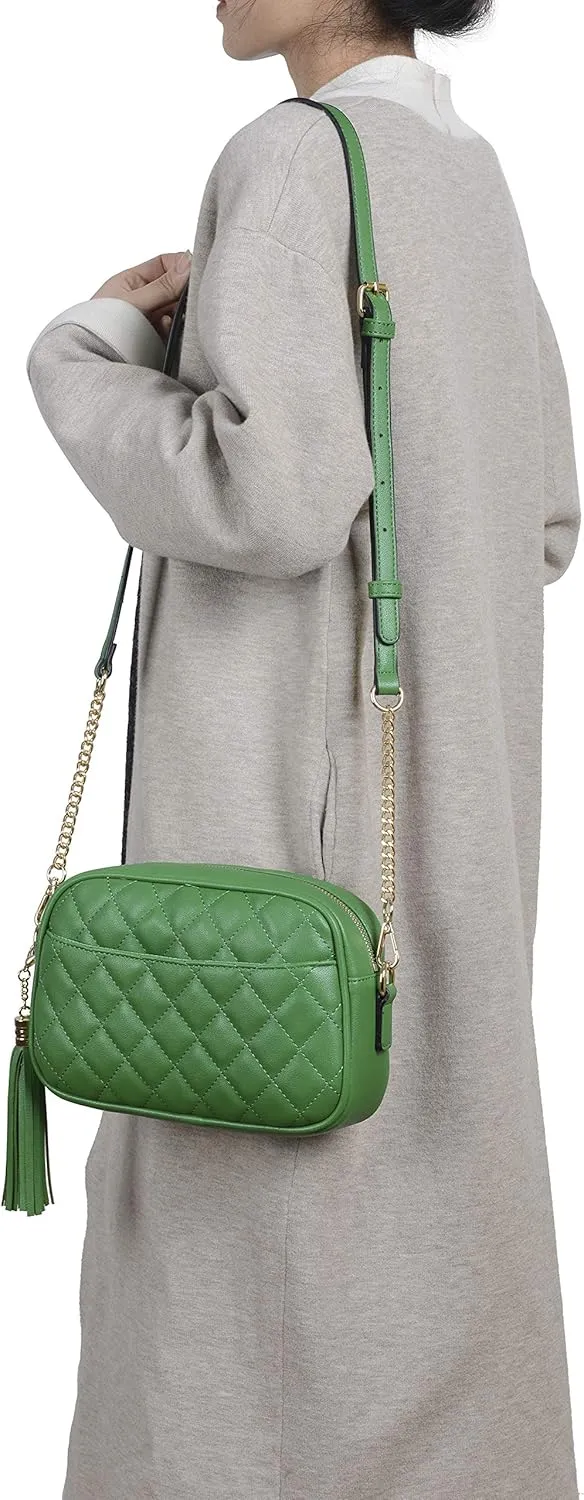 lola mae Quilted Crossbody Bag, Medium Lightweight Shoulder Purse Top Zipper Tassel Accent