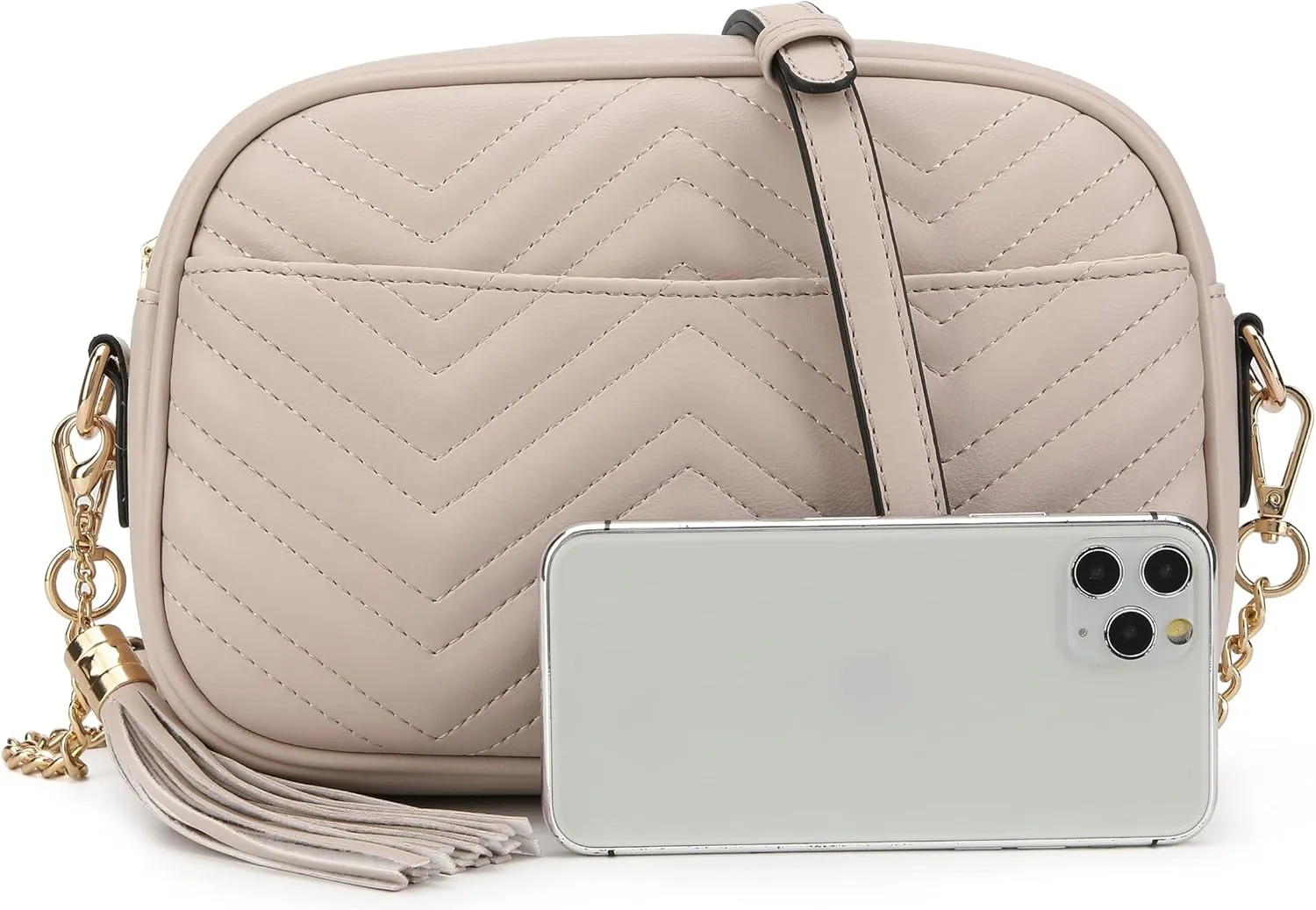 lola mae Quilted Crossbody Bag, Medium Lightweight Shoulder Purse Top Zipper Tassel Accent