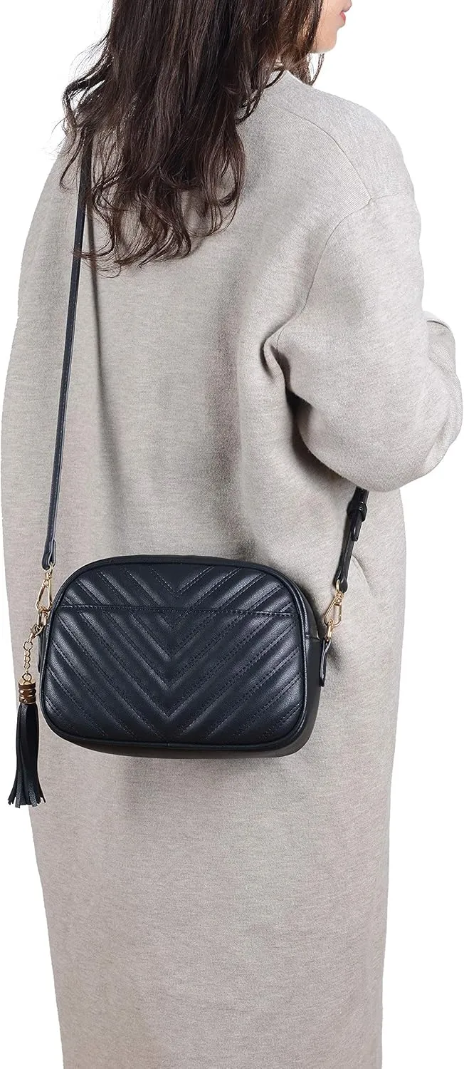 lola mae Quilted Crossbody Bag, Medium Lightweight Shoulder Purse Top Zipper Tassel Accent