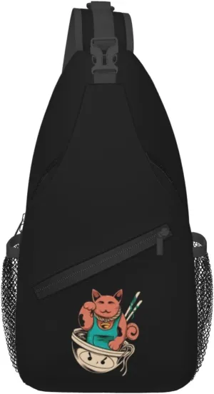 Lucky Cat And Noodles Crossbody Bags For Women Men Chest Backpack Gym Shoulder Bag Travel Outdoor Sports Casual Crossbody Bags