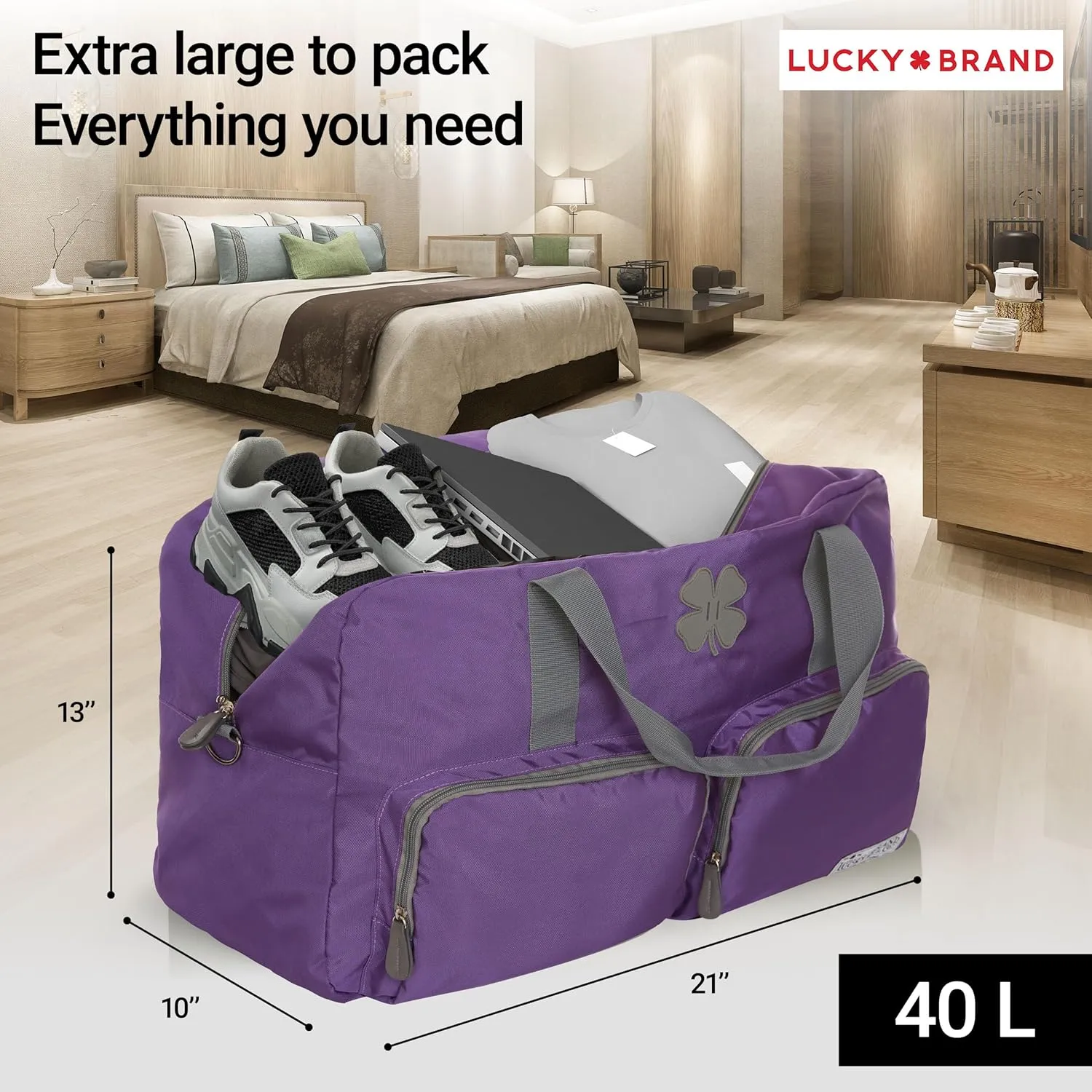 Lucky Travel Duffel Bags 40L, Gym Bag, Travel Bag & Large Duffle Bag for Men, Foldable Overnight Weekender Bags for Women & Men with Adjustable Shoulder Strap