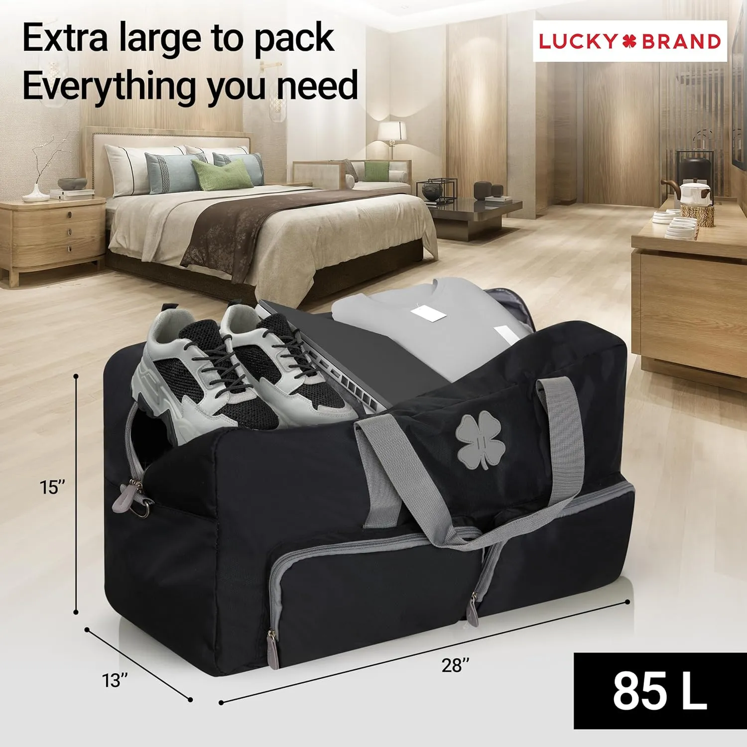 Lucky Travel Duffel Bags 85L, Gym Bag, Travel Bag & Large Duffle Bag for Men, Foldable Overnight Weekender Bags for Women & Men with Adjustable Shoulder Strap, Black