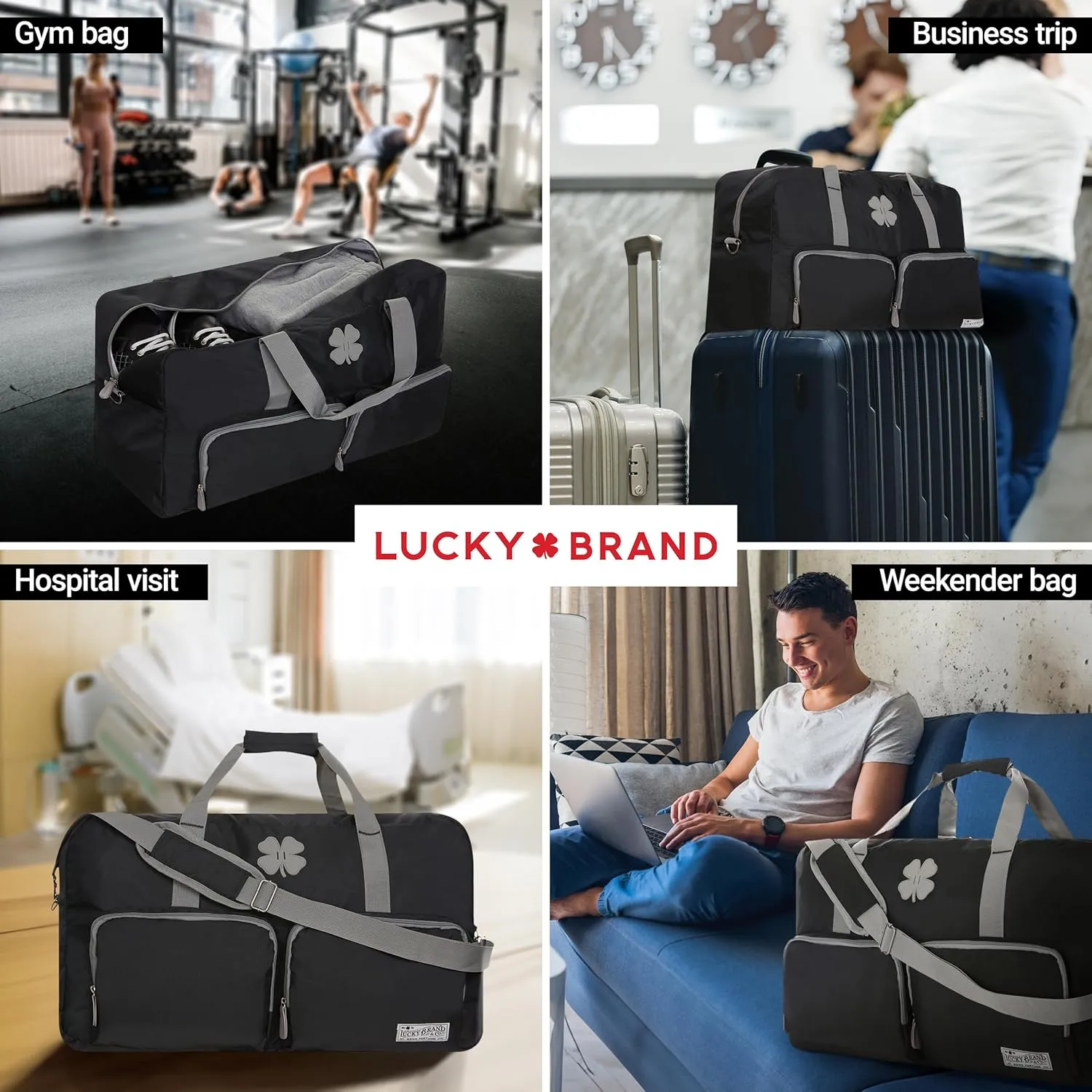 Lucky Travel Duffel Bags 85L, Gym Bag, Travel Bag & Large Duffle Bag for Men, Foldable Overnight Weekender Bags for Women & Men with Adjustable Shoulder Strap, Black