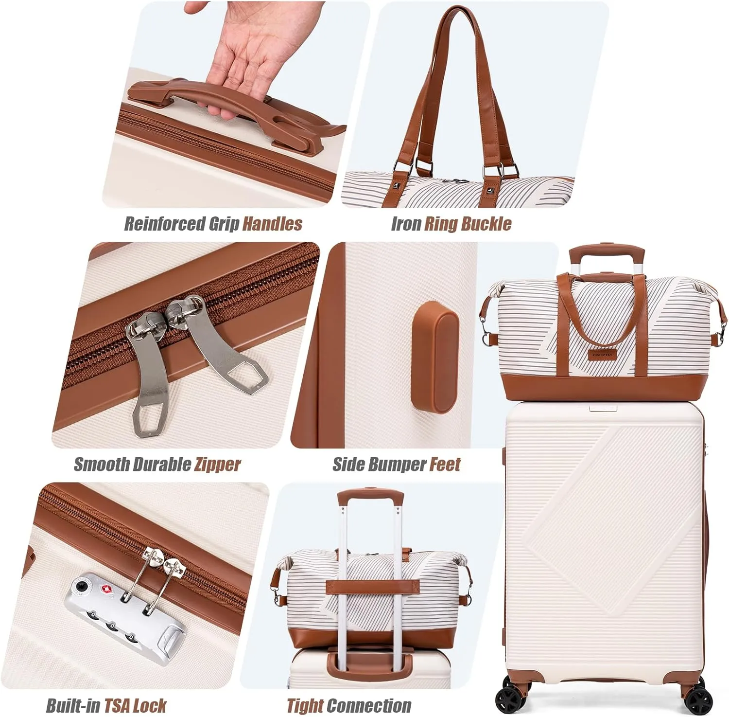 Luggage Sets 5 Piece, Suitcases With Wheels, Lightweight Travel Luggage Set With TSA Lock, ABS Hardshell Carry On Suitcase Set, Lavender
