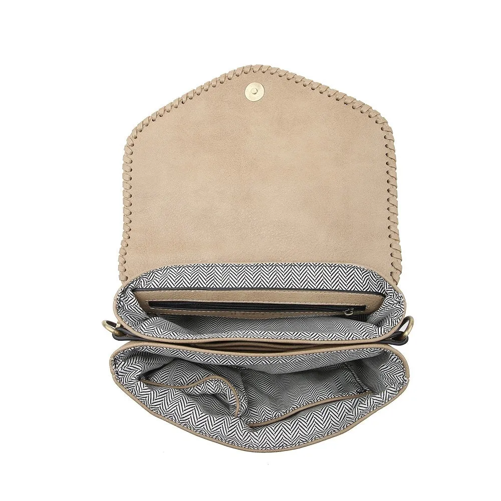 M1802A Flapover Crossbody w/ Whipstitch & Double Tassel
