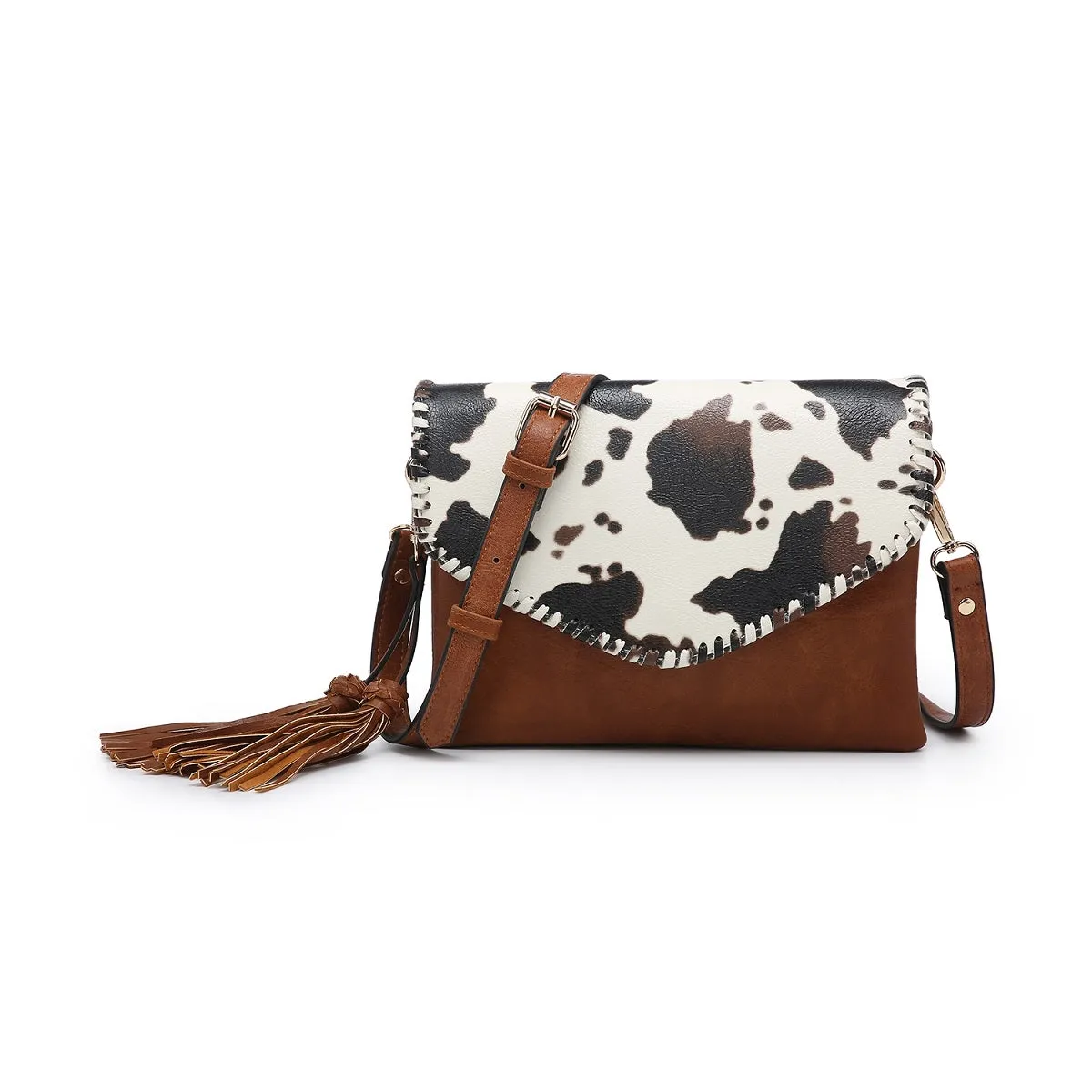 M1802A Flapover Crossbody w/ Whipstitch & Double Tassel