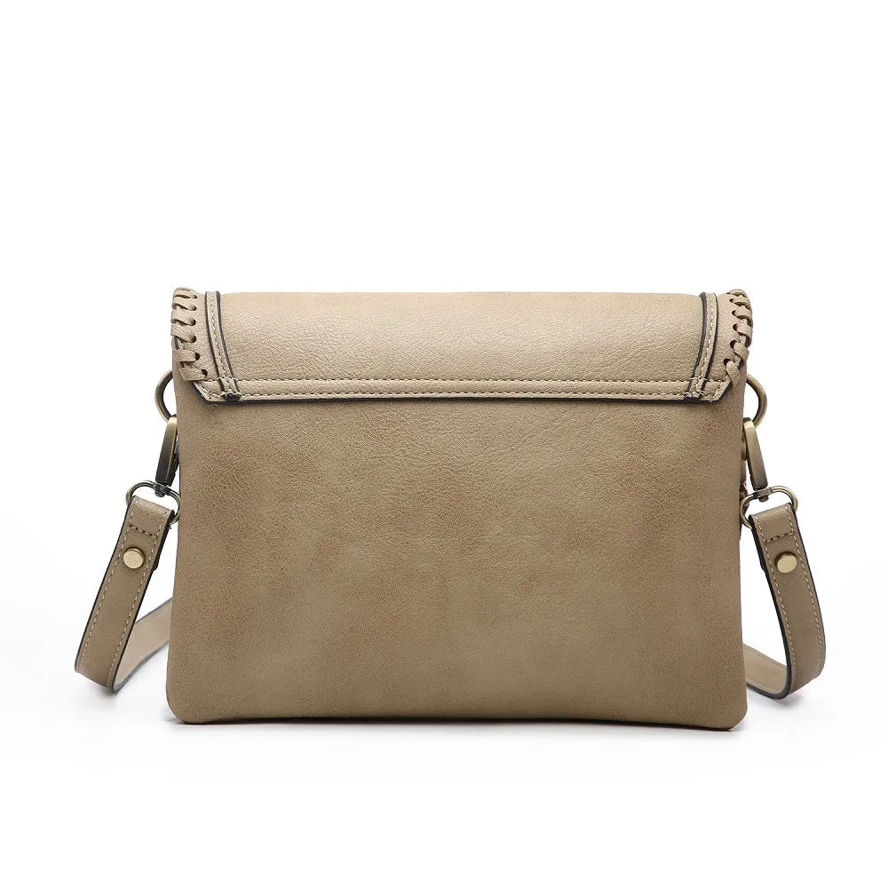 M1802A Flapover Crossbody w/ Whipstitch & Double Tassel
