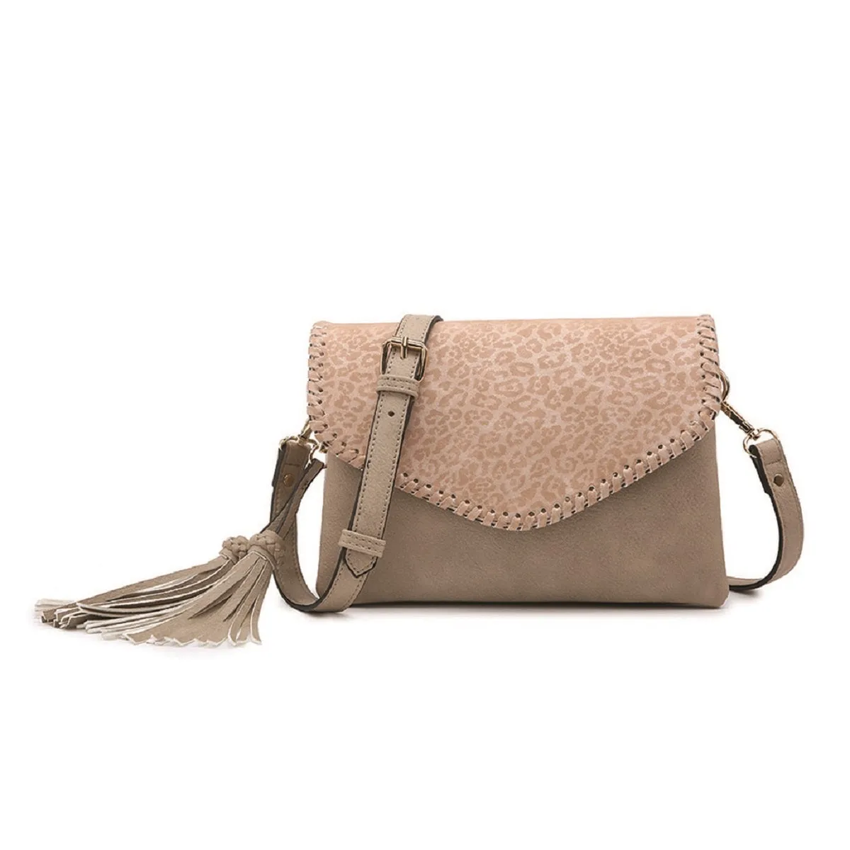 M1802A Flapover Crossbody w/ Whipstitch & Double Tassel