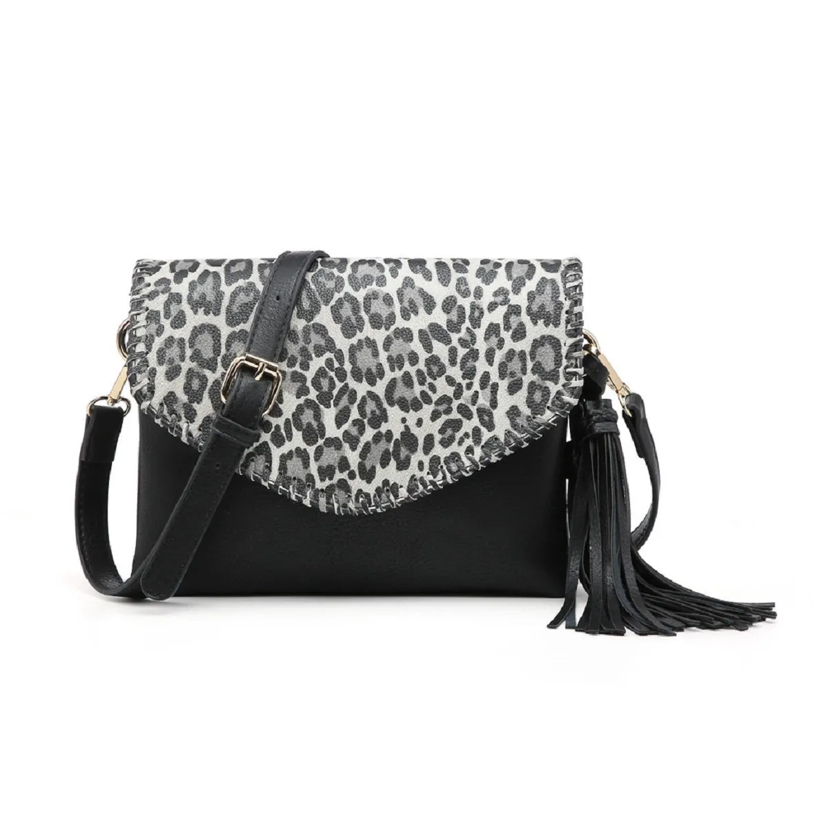 M1802A Flapover Crossbody w/ Whipstitch & Double Tassel