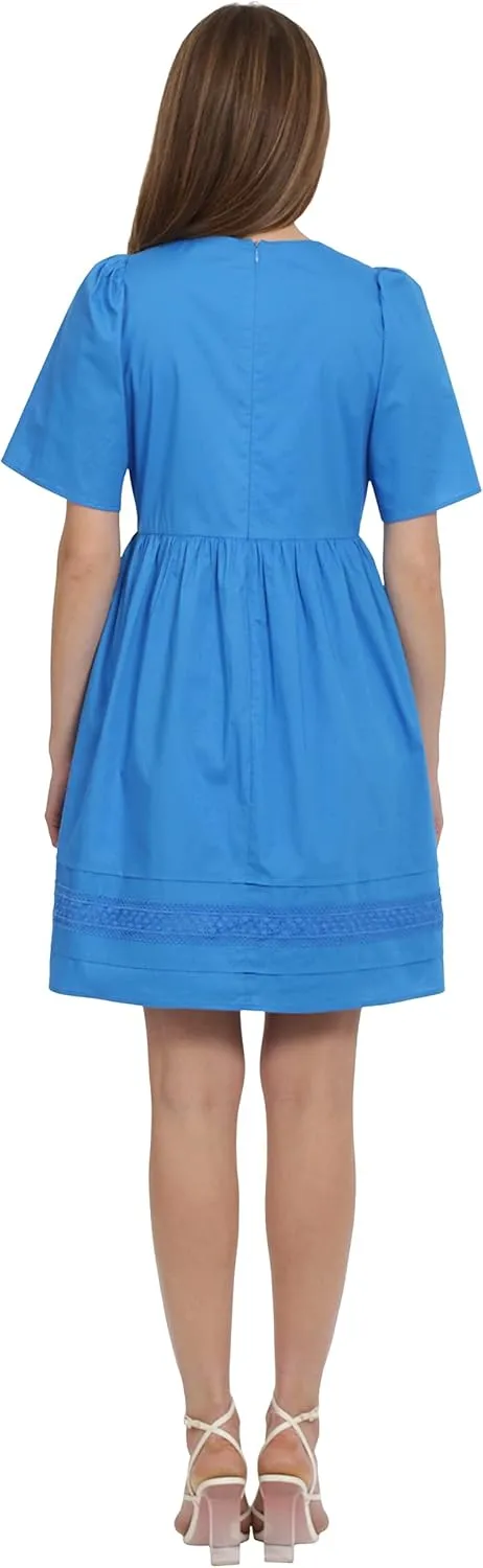 Maggy London Women's V-Neck Cotton Lace Trim Day Dress Vacation Resort Event Guest of