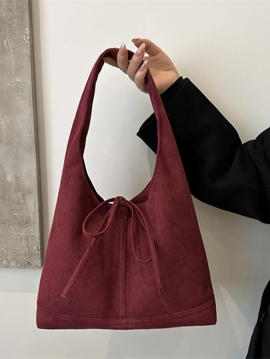 MakeMeChic Women's Faux Suede Shoulder Bag Bow Top Handle Travel Tote Handbag