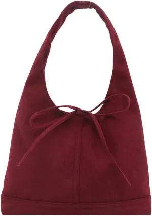MakeMeChic Women's Faux Suede Shoulder Bag Bow Top Handle Travel Tote Handbag